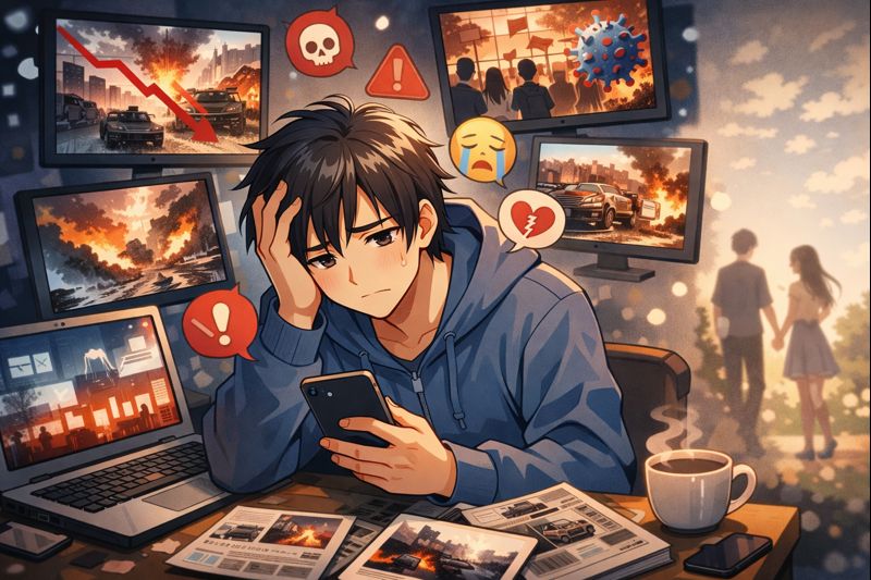 情報を見すぎると幸福度が下がる理由イメージイラスト