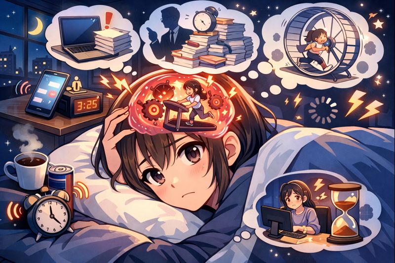 脳が休めなくなるメカニズムのイメージイラスト